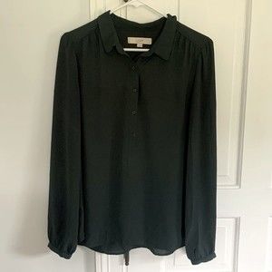 Loft Dark Green Semi Sheer Blouse Medium